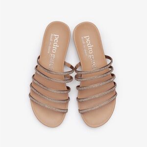 Pedro Garcia Gala Crystal Pave Strappy Slide Size 36.5 in Ore Satin